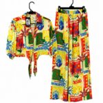 Women's 2-Piece Tropical Floral Print Skirt & Top Set, Breathable Fabric - Image 2
