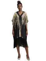 Women's Luxury Pleated African Kaftan Dress – Black & Gold Fringe Maxi Gown - Image 2