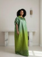 Women's Luxury Gradient Green Kaftan Maxi Dress - Image 2
