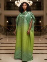 Women's Luxury Gradient Green Kaftan Maxi Dress - Image 4