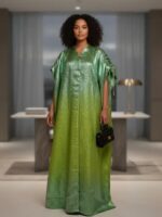 Women's Luxury Gradient Green Kaftan Maxi Dress - Image 3