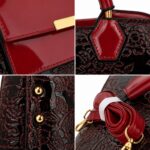 Women's Luxury Patent Leather Floral Embossed Handbag Set – Elegant Shoulder & Crossbody Purse - Image 4